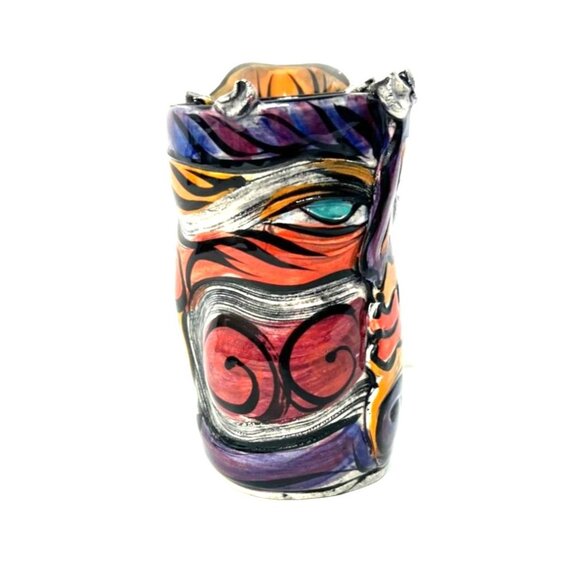 Kerri Buxton Brad Taylor Abstract Studio Pottery Face Pitcher Signed Dated 6" H - Picture 3 of 7